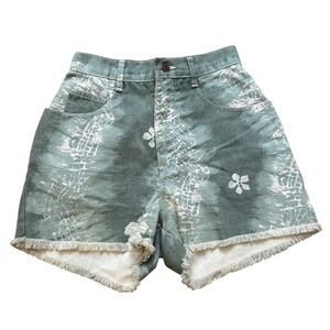 Styles To Go Shorts Women Green Floral Acid Wash High Rise Vintage SIZE 6